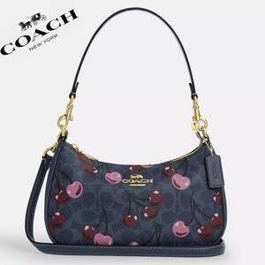Coach Blue and Pink Cherry Print Bag